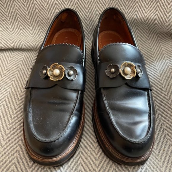 Coach Lenox Black Lug Heeled Loafers - 8 - Picture 1 of 8